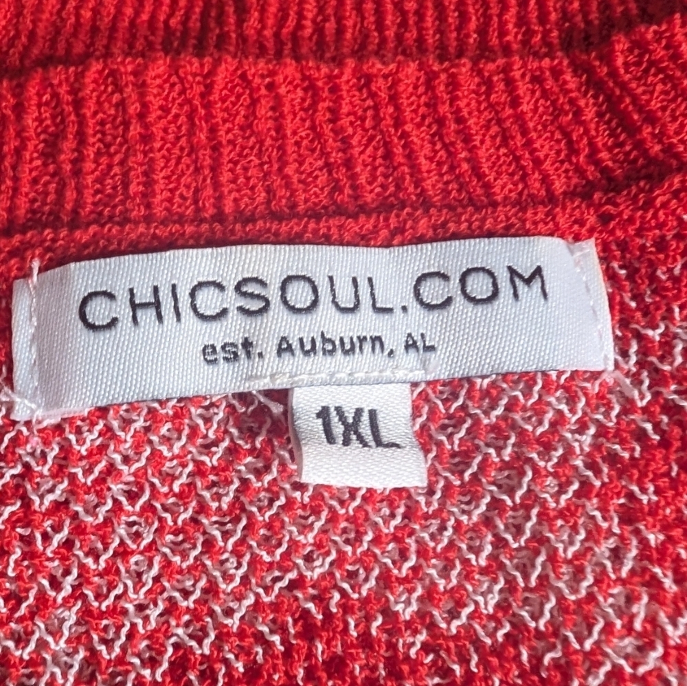 Red Star Print Oversized Sweater w/ Pearl Embellishments | Boho Cozy Size 1X - Picture 2 of 8